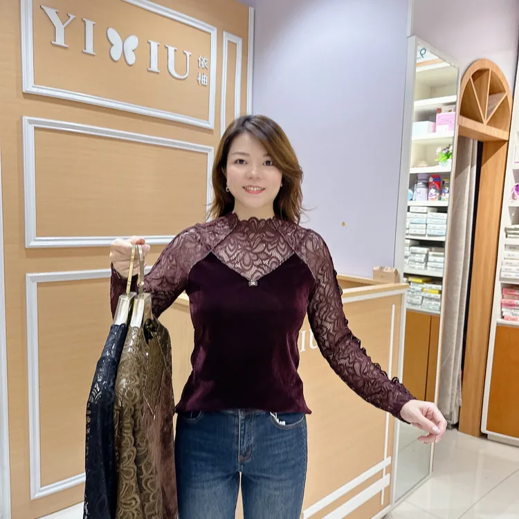 淑女洋气上衣 5W-7611/7628秋季丝绒长袖修身显瘦/长58厘米