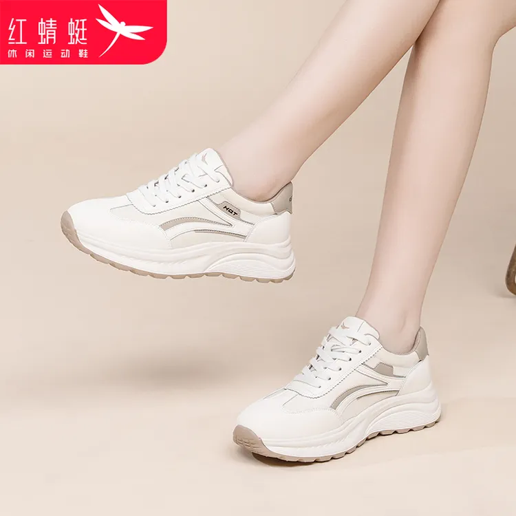红蜻蜓女鞋正品2024真皮百搭跑步运动鞋秋季新款商场同款休闲鞋女