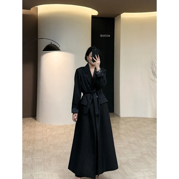 美丽私服气质显瘦腰翻领腰带大衣170斤以内（22290）