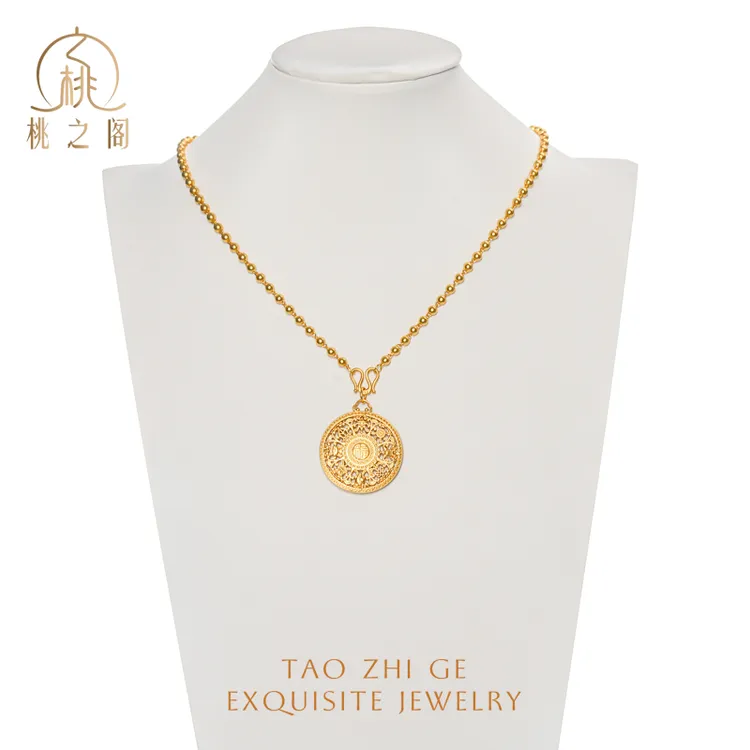 铜合金项链 哑光珠珠链配40罗盘