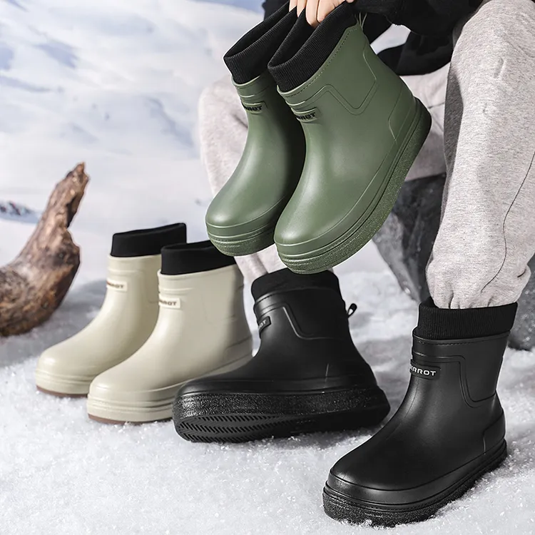 汐鲤雨鞋男款冬季一体加绒保暖短筒雨靴大码厚底防滑胶鞋时尚水靴