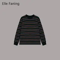 芒果优选-海岸晨光 圆领撞色宽松条纹休闲长袖