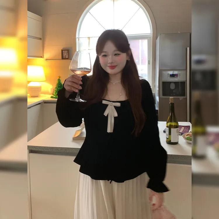 徐达布【香颂栀子】大码宽松衬衫女冬季微胖黑色上衣C40485C61