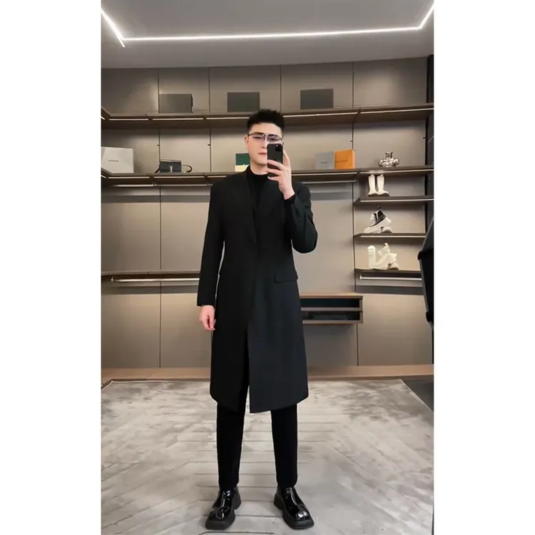 2025春秋季新款高级感长款西装风衣男黑色英伦风气质简约长款外套
