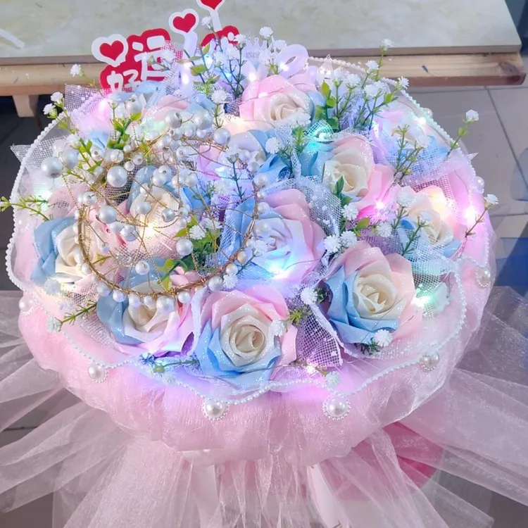纯手工丝带玫瑰花束生日礼物永生花情人节礼物网红手工花高档高端