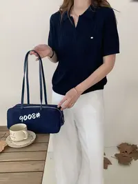 9008潮女时尚百搭小翻领针织短袖
