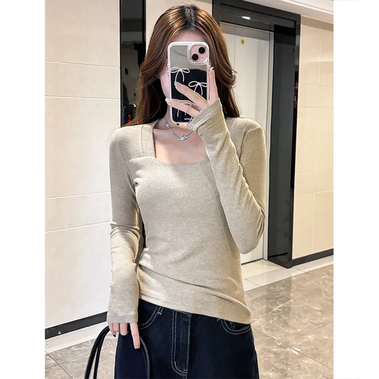 【慕斯双面绒】显瘦内搭气质打底衫女秋冬韩版百搭修身V领长袖T恤