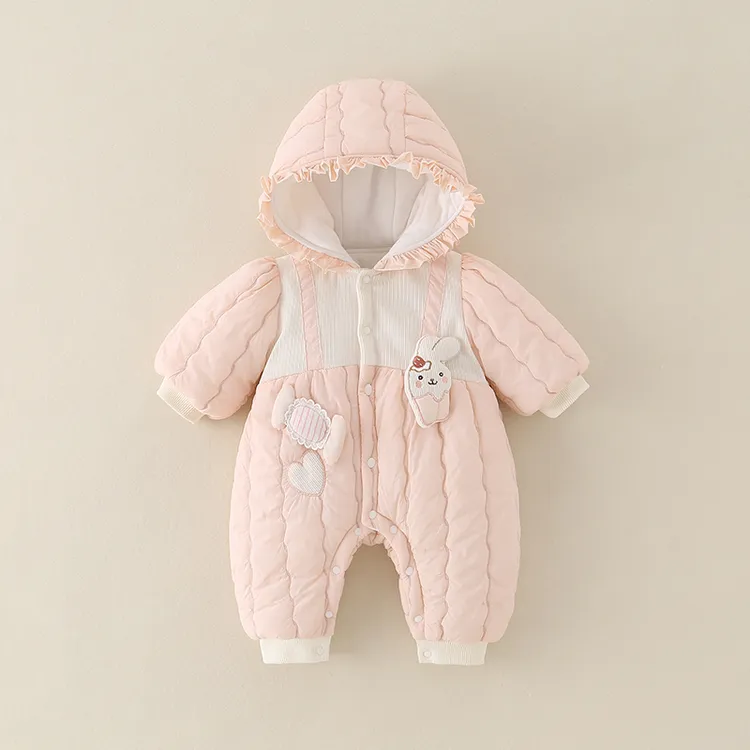 婴儿棉衣秋冬装夹棉连体衣可爱女宝宝满月周岁超萌公主哈衣外出服