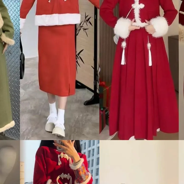 名媛风法式套装新中式国风复古红色新年战袍限定外套半身裙两件套