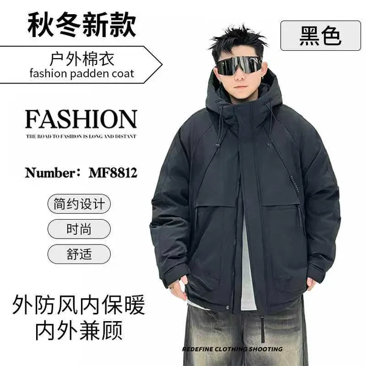 美式简约男士棉衣秋冬新款休闲棉服潮牌百搭保暖棉袄子冲锋衣外套