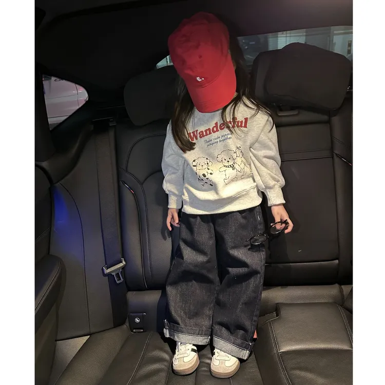 壹妈童装女童韩范套装秋季新款洋气儿童休闲百搭灰色卫衣牛仔长裤