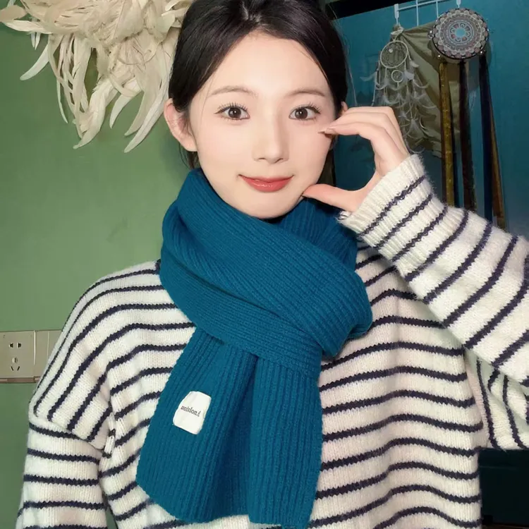 韩系伦敦蓝色围巾女冬季2025新款高级感情侣针织百搭学生保暖围脖