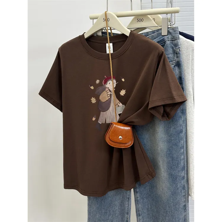 正肩短袖T恤女夏季新款韩版时尚大码胖mm遮肉设计感洋气圆领上衣