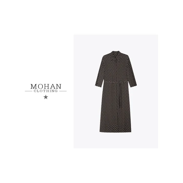 CLOTHING/墨含气质度假风复古印花翻领桑蚕丝连衣裙WJ629-1