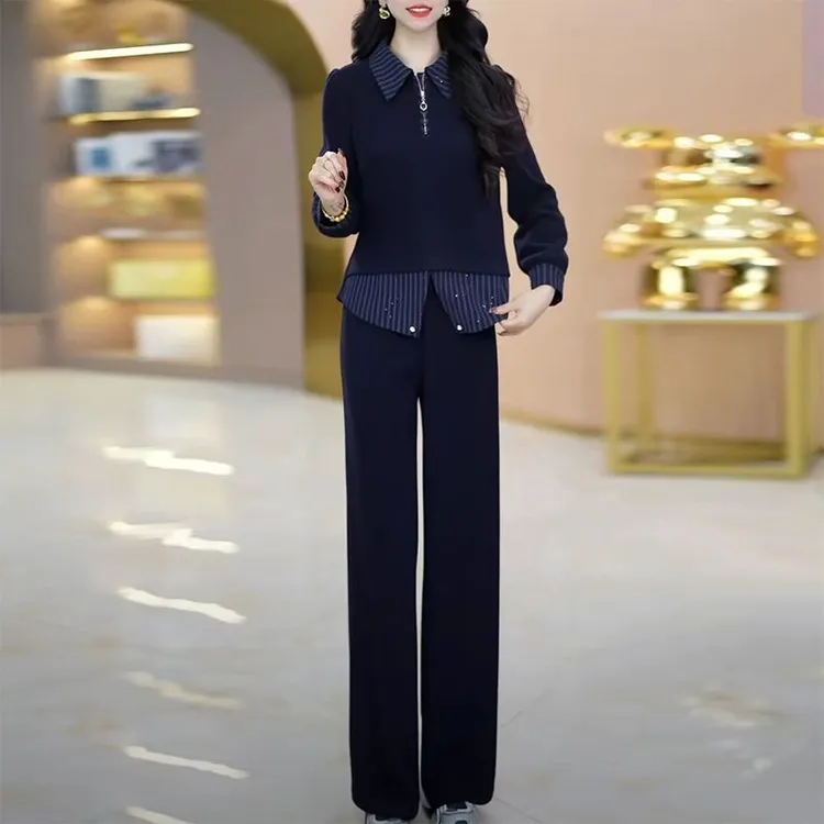 高级红亚精纺洋气上衣裤子套装2025秋季新款时尚显瘦优雅两件套女