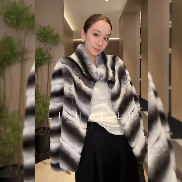 LiHuiEr李慧儿【冬日风铃】秋季冬时尚百搭深灰色兔毛外套SH1023
