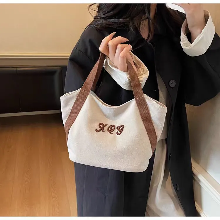 2025款精致时尚帆布包韩系高颜值手提百搭包休闲上课通勤托特包HR