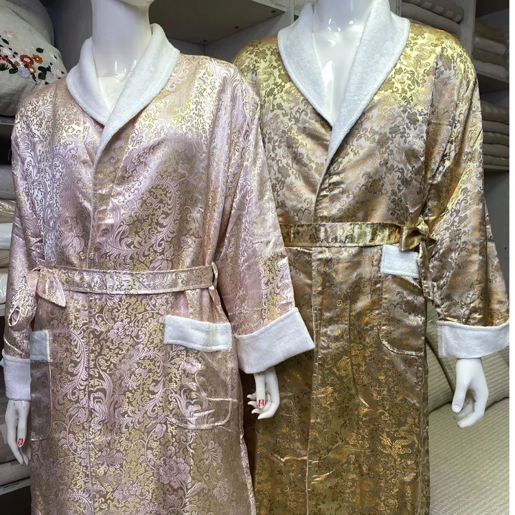 高档轻奢宫廷风缎面竹纤维黄龙粉凤秋冬长袖浴袍睡袍常规款家居服