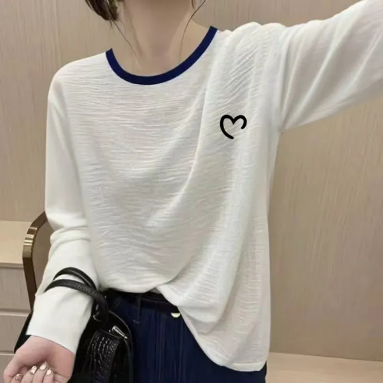 2025春秋新款竹节纯棉长袖t恤小众别致减龄大码宽松显瘦女装上衣