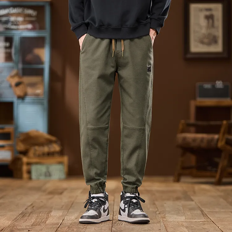 2025秋冬新款长绒棉休闲裤男士拼接工装秋冬季爆款时尚百搭