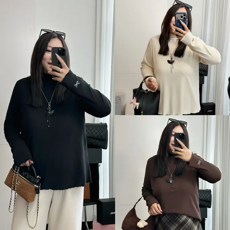 花契“巴黎新贵”大码女装冬季宽松200斤胖mm纹理感木耳边T恤4362-H