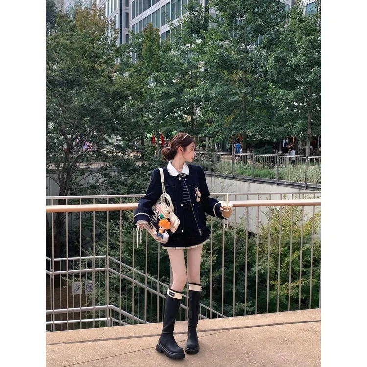 【现货】秋冬新款小众设计POLO领条纹长袖宽松针织上衣S11138