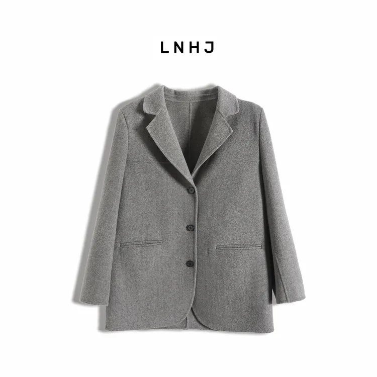 LNHJ【沉檀】休闲百搭西装领人字纹中长款大衣