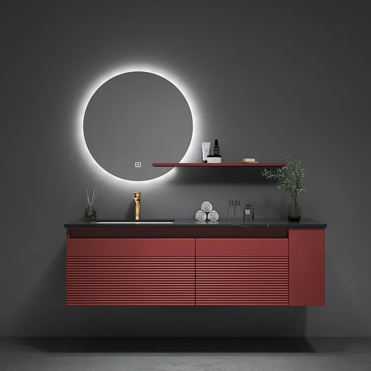 橡木烤漆岩板浴室柜组合现代简约智能洗漱台卫生间洗手洗脸台盆柜