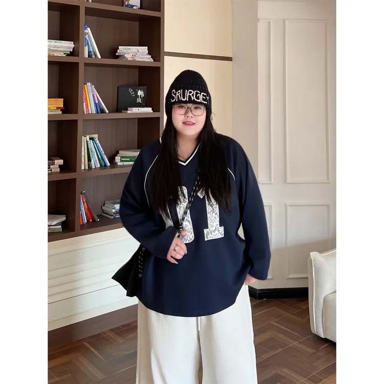 花契“都市酷感”大码女装秋季百搭200斤胖mm时尚潮酷卫衣15727-X