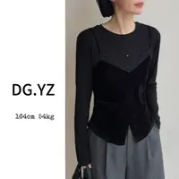 【樱子家】2974F新款纯色圆领假两件洋气显瘦上衣