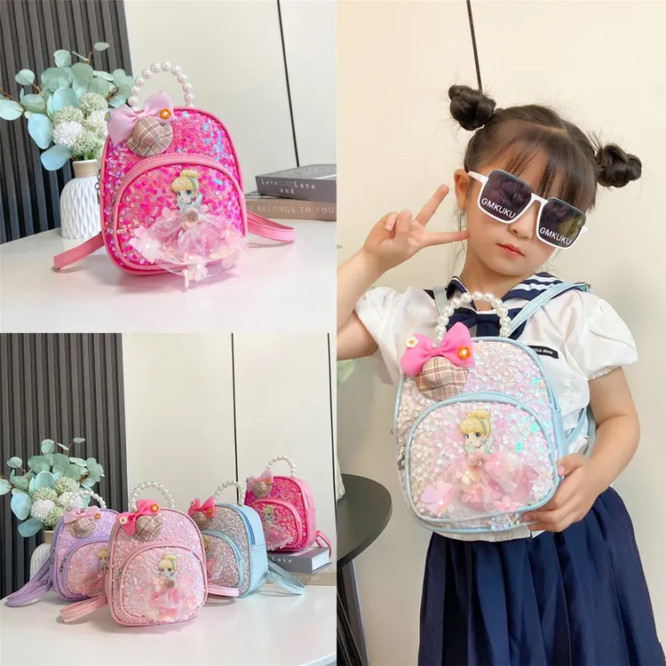新款儿童书包幼儿园女童卡通女孩公主背包洋气潮流大容量PU双肩包