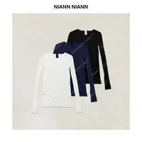 NiannNiann 新款女装复古修身显瘦后开叉拉条羊毛打底衫16391