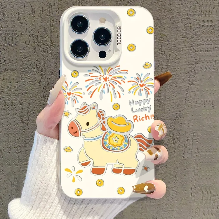 烟花背元宝小马彩银手机壳适用于oppo15华为80小米苹果17新年新款