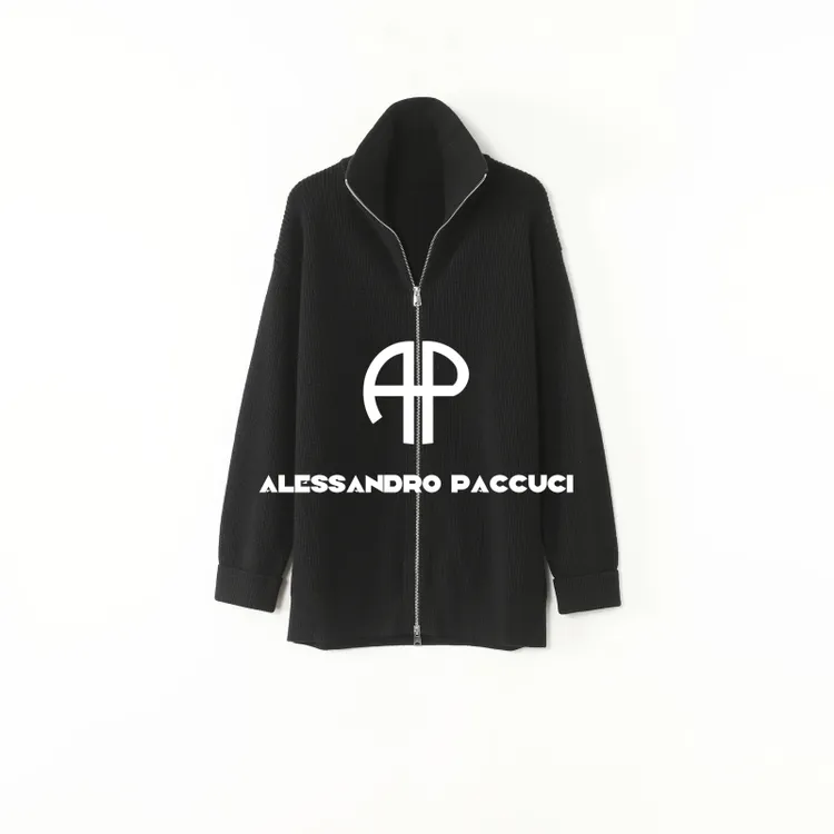 AP洛哥53186SK【期诺】100美丽诺羊毛翻领时尚百搭拉链罗纹针织开衫