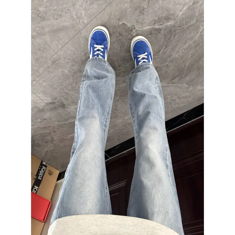 美式vibe水洗微喇牛仔裤男款秋季cleanfit弯刀裤子高街显瘦直筒裤
