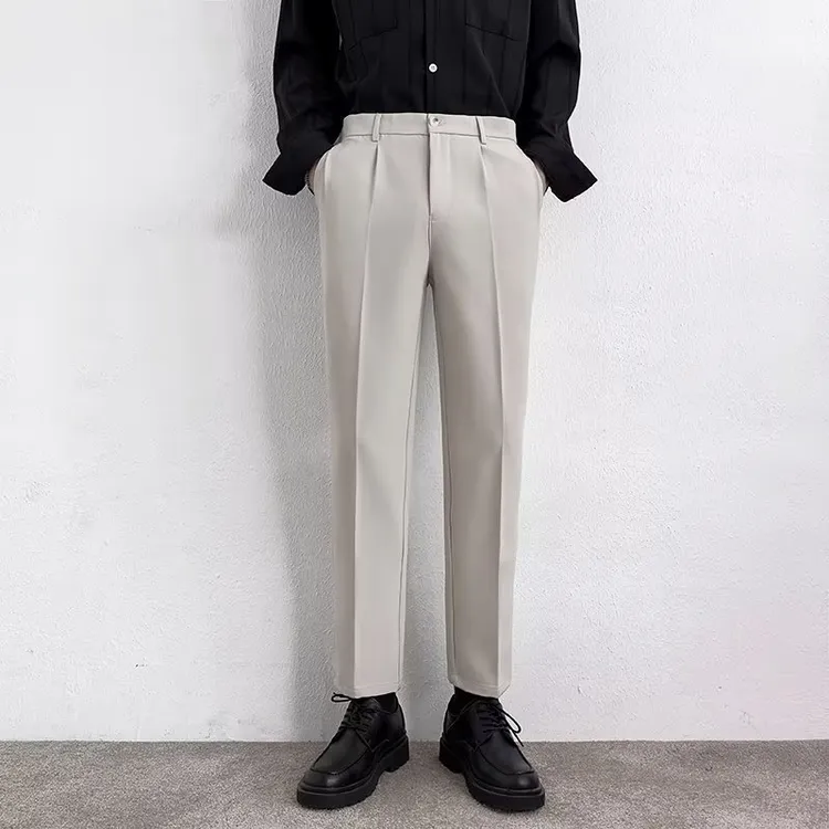 小西裤男九分修身直筒休闲裤男士高级垂感黑色西装夏季百搭长裤子
