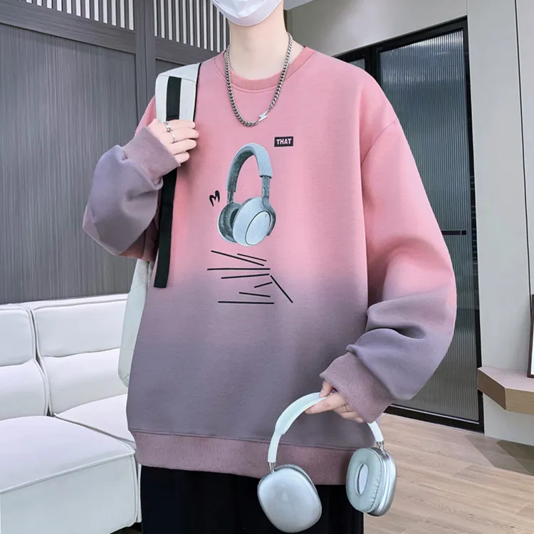 青少年长袖t恤男款春秋季潮牌打底衫学生冬装帅气渐变色加绒卫衣