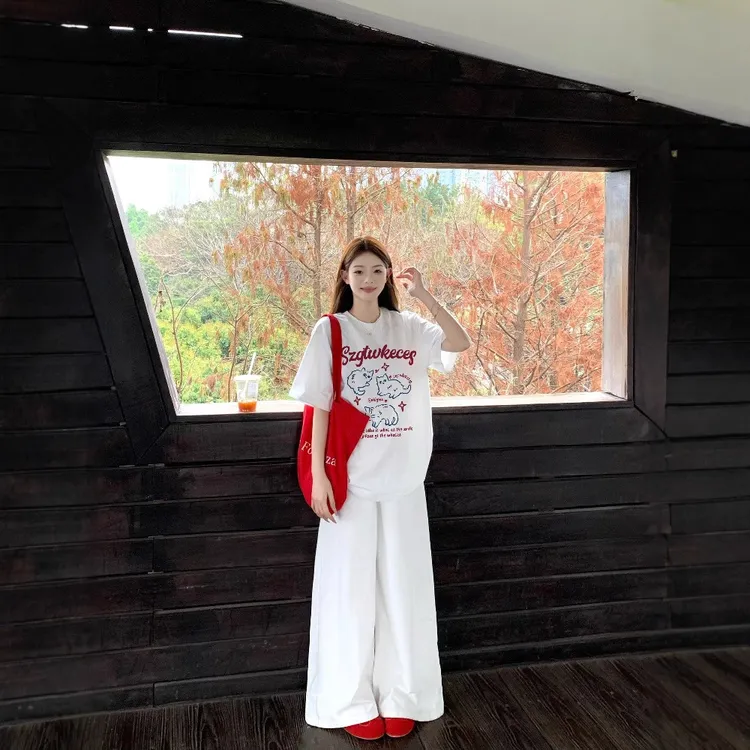 2025新款白色百搭半袖显瘦上衣女装夏季美式猫咪印花圆领短袖T恤