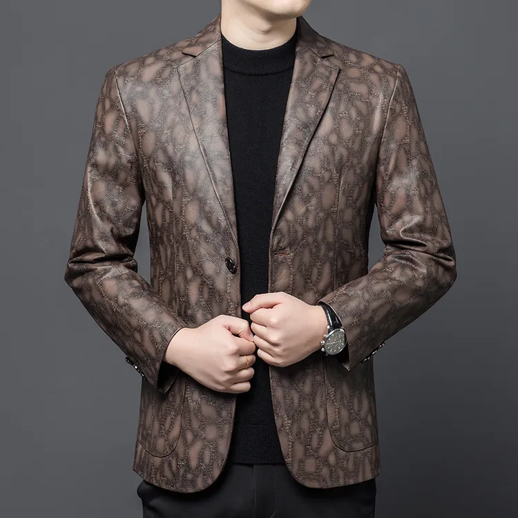 【牛皮西装皮衣男】新款真皮男夹克修身商务休闲西服薄款西装外套男