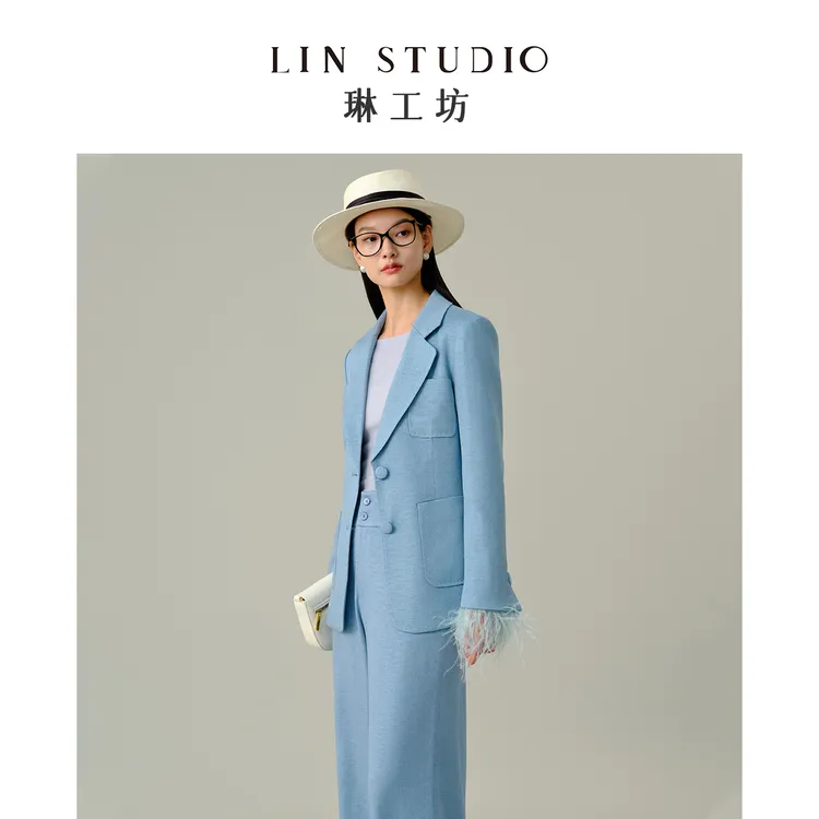 【意大利走秀款 袖口可拆】琳工坊“江雨”蓝色西服欧若风唐琳设计师
