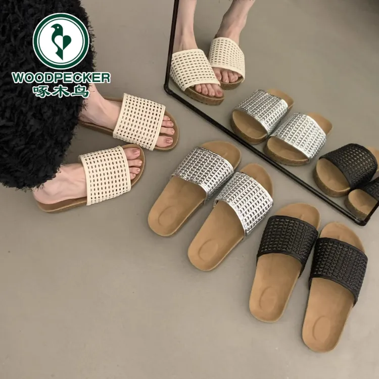 啄木鸟超火勃肯凉拖鞋女夏季外穿2025粘编织凉鞋配裙子沙滩一字拖