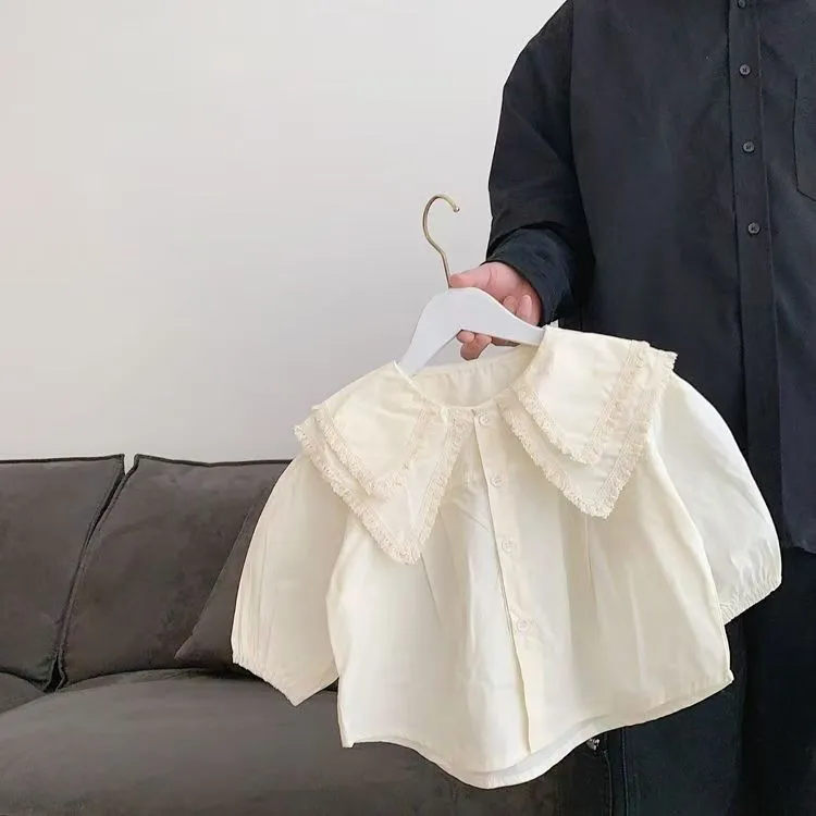 2025春装新款女童衬衫洋气时髦婴儿宝宝衬衣长袖纯棉韩版儿童上衣