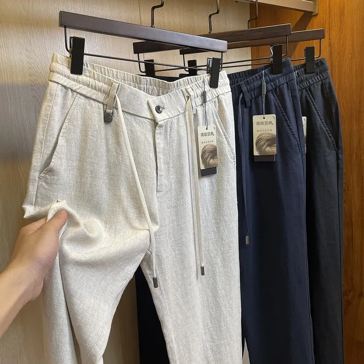 【强推老钱麻裤】纯粹天然100%亚麻自然纹理夏季直筒休闲裤男宽松