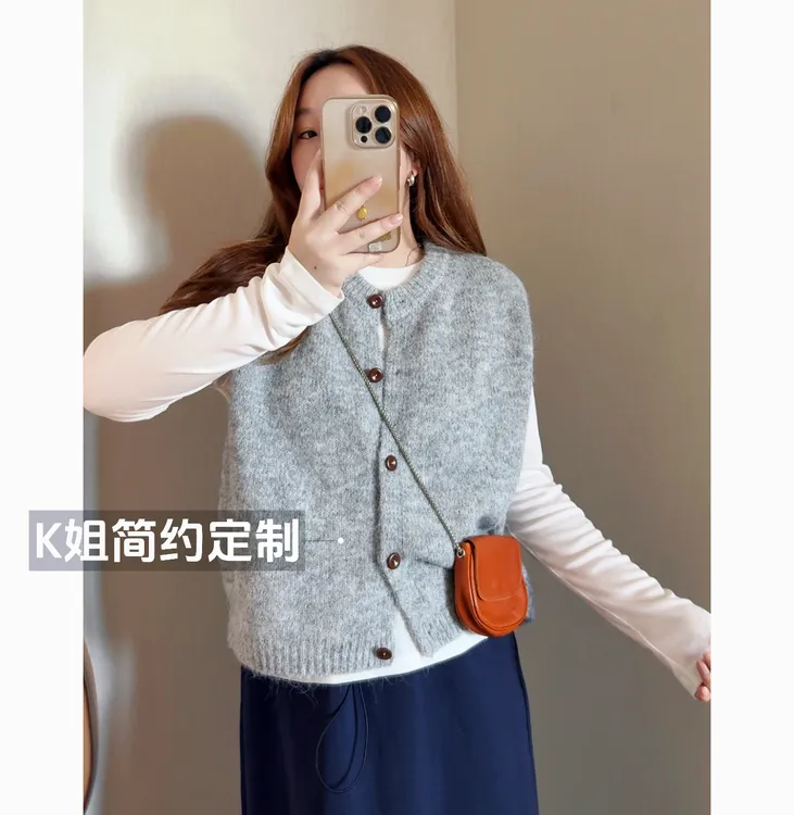 GTNER“KK定制”早秋新款外穿针织马甲复古时尚百搭无袖马夹D2013