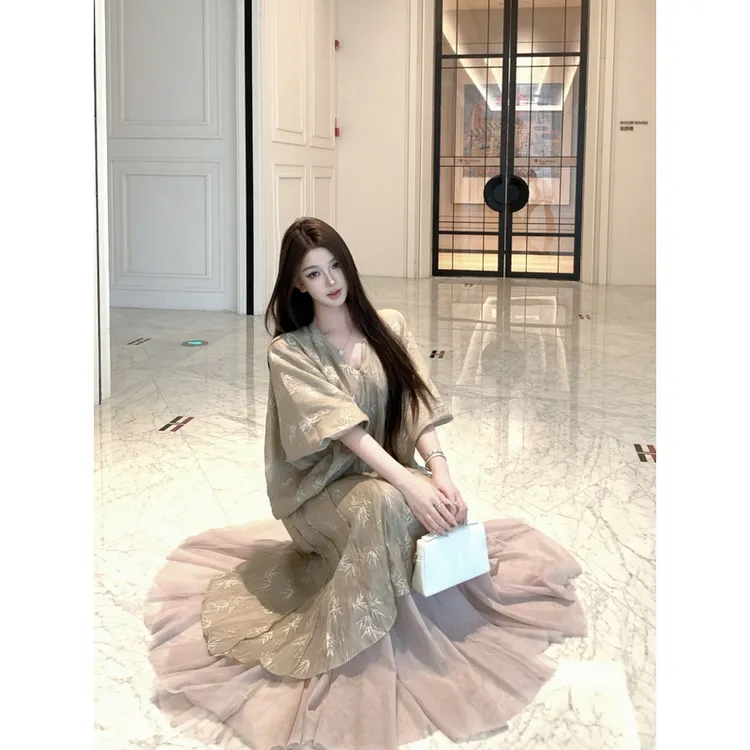 法式气质别致高级不撞款薄纱连衣裙新中式国风禅意风碎花裙子礼服