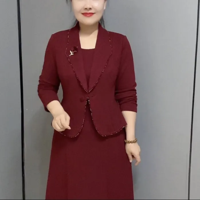 秋冬季H3358新款假两件改良气质妈妈装轻奢国风显瘦遮肉连衣裙