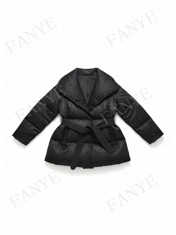 FANYE 2025冬季新款设计感桑蚕丝大翻领腰带鹅绒服8525