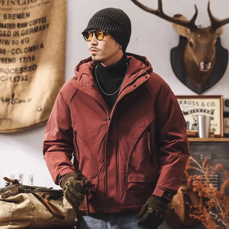本命年暗红工装夹克棉服男冬季新款宽松户外防风加厚连帽棉衣外套