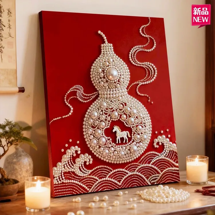2026新年喜庆DIY钻石画珍珠画木质背板超厚内框财神创意福禄摆台