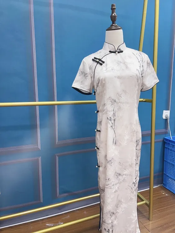 V-2592 竹韵江南 软锦提花 夏款年轻款改良旗袍120cm长款